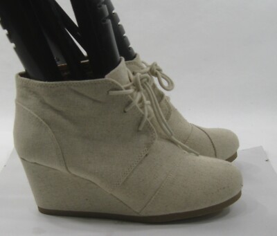 new IVORY Wedge Heel Lace Up Round Toe Ankle Boots WOMEN Size 