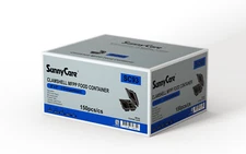 Sunnycare Clamshell MFPP Hinged Container Disposable 8X8, 3 COMPT, Black, 150ct