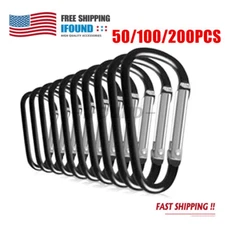 50-200 Pack Aluminum Carabiner D Shape Spring Clip Snap Key Hook Keychain Buckle