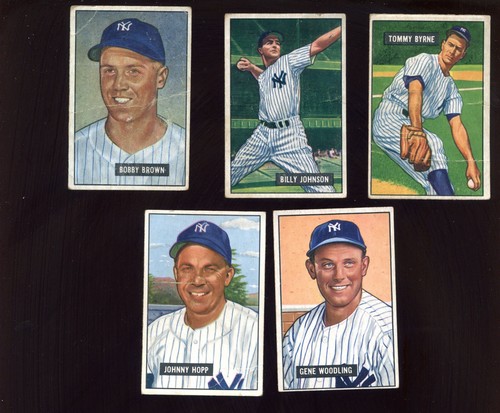 1951 Bowman Baseball Karten Lot alle Weltmeister New York Yankees 5 Diff G/EX