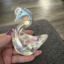 Vintage Mid Century Modern Glass Iridescent Swan Paperweight