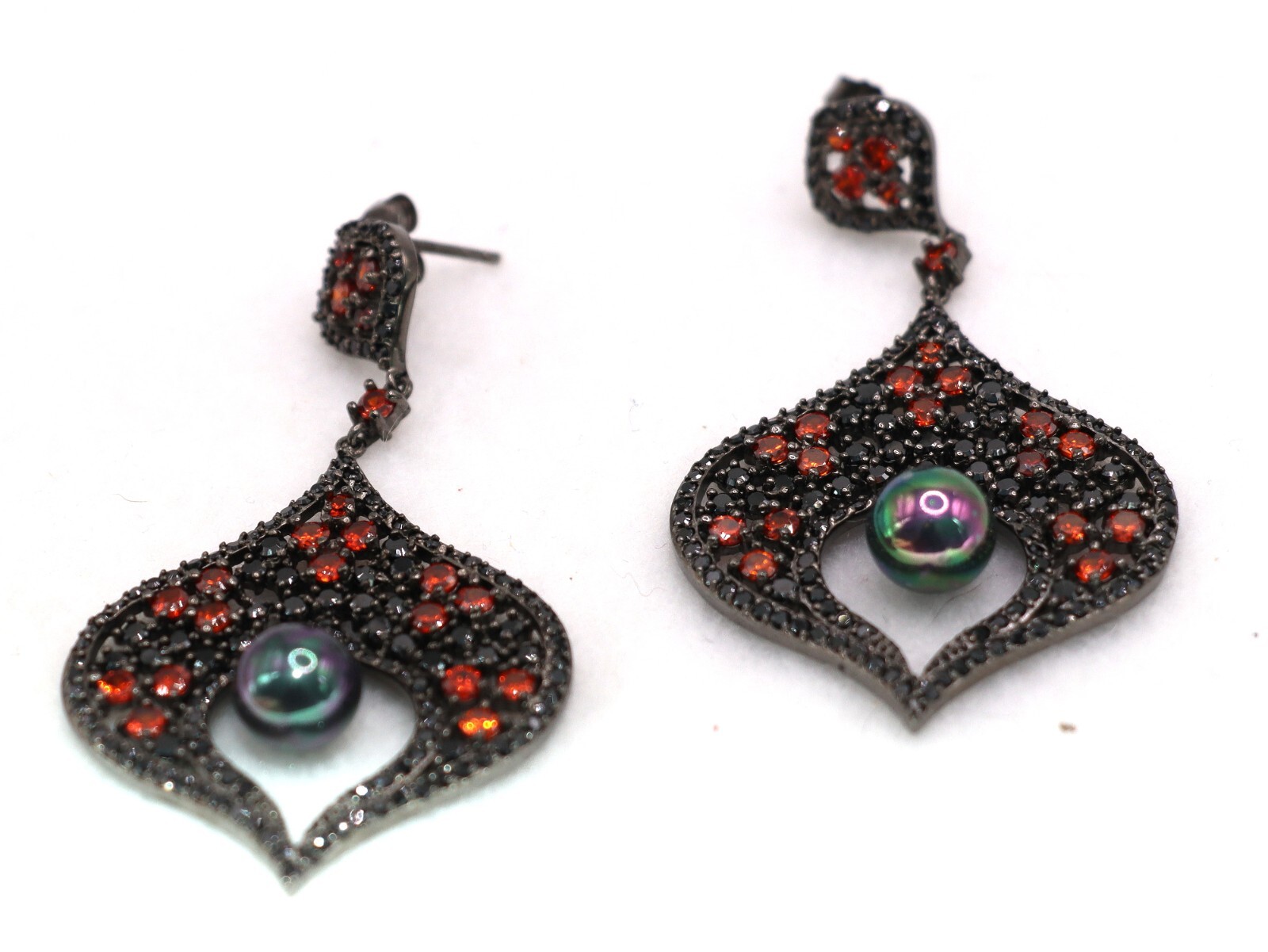 Sterling Silver Hematite Setting Red & Black Crys… - image 3