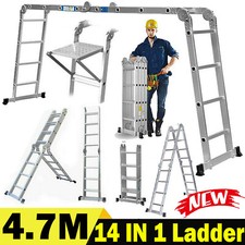 4.7M Multi-Purpose Aluminium Folding Ladder Extendable Garden Work Step Ladders