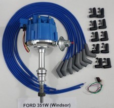 FORD 351W Windsor BLUE HEI Distributor & Universal Spark Plug wires Made in USA!