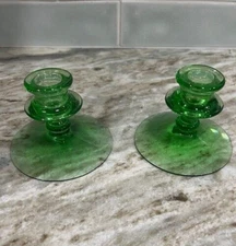 Vintage Fostoria Uranium Green Candle Holders 1920's They Glow!