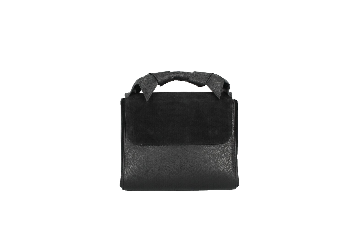 Italian Genuine Leather Handbag Suede Flap Black UK
