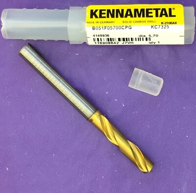 KENNAMETAL 5.7mm Carbide Coolant Fed Twist Drill B051F05700CPG KC7325 Machinist