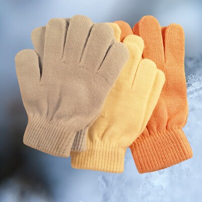 3 Pairs Kids Stretchy Gloves Pink Blue White Lightweight Comfort