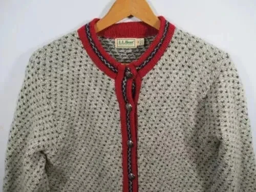 Vintage LL Bean Birdseye Cardigan Sweater Women M Wool Blend 80s 90s Nordic USA - Image 2 of 4