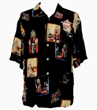 Citron Santa Monica Men’s Black Silk Button Up Japan Asian Inspired Shirt Medium