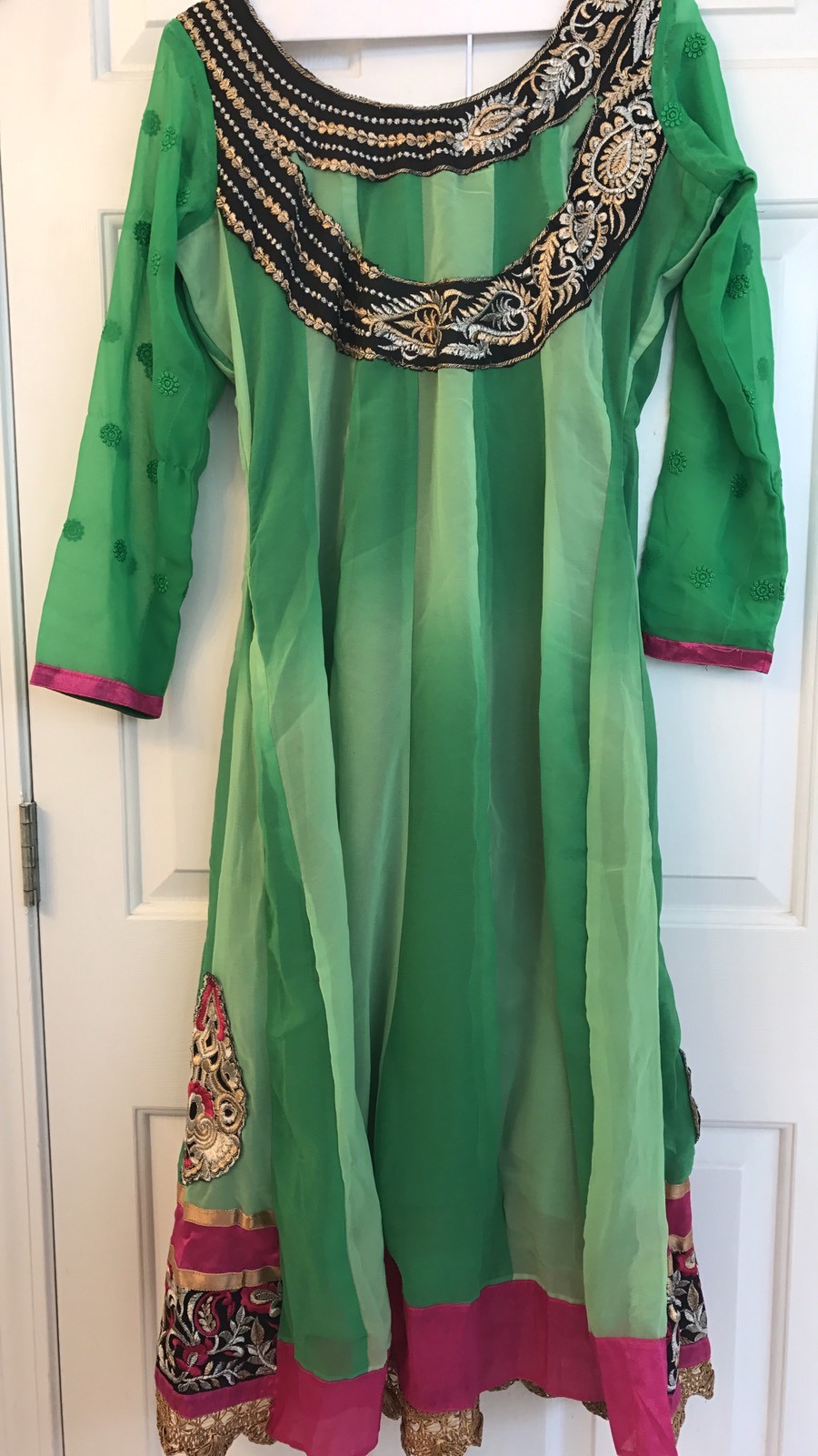 Anarkali Shalwar Kameez Indian Pakistani Designer New Green Pink Beautiful M image 8