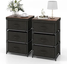 GOFLAME Fabric Dresser Set of2with3Drawers,Nightstand for Bedroom, Bedside Table