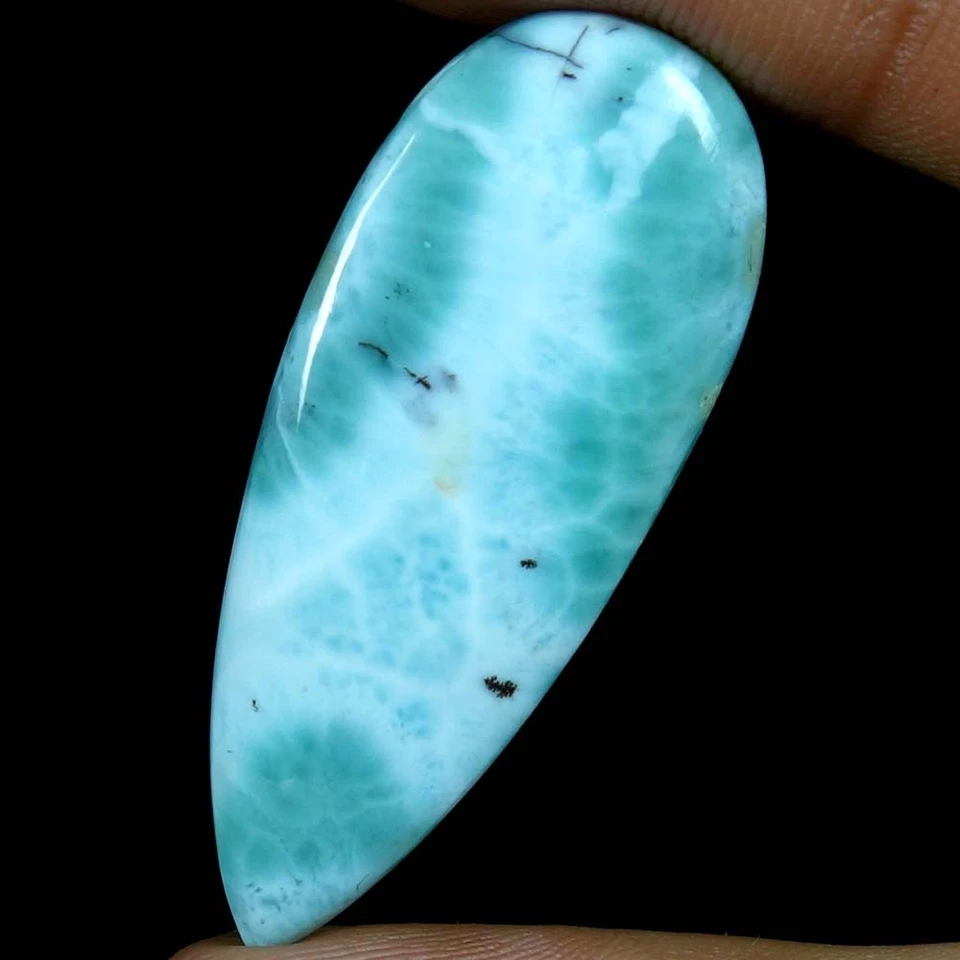 Piedras preciosas cabujón pera larimar/pectolita 100 % naturales 28,25 quilates 17x 42x 05mm Foto 3 de 4