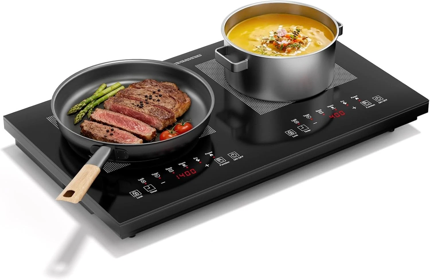 Portable Double Induction Cooktop with 2 Burners, 1800W, Timer and Safety Lock