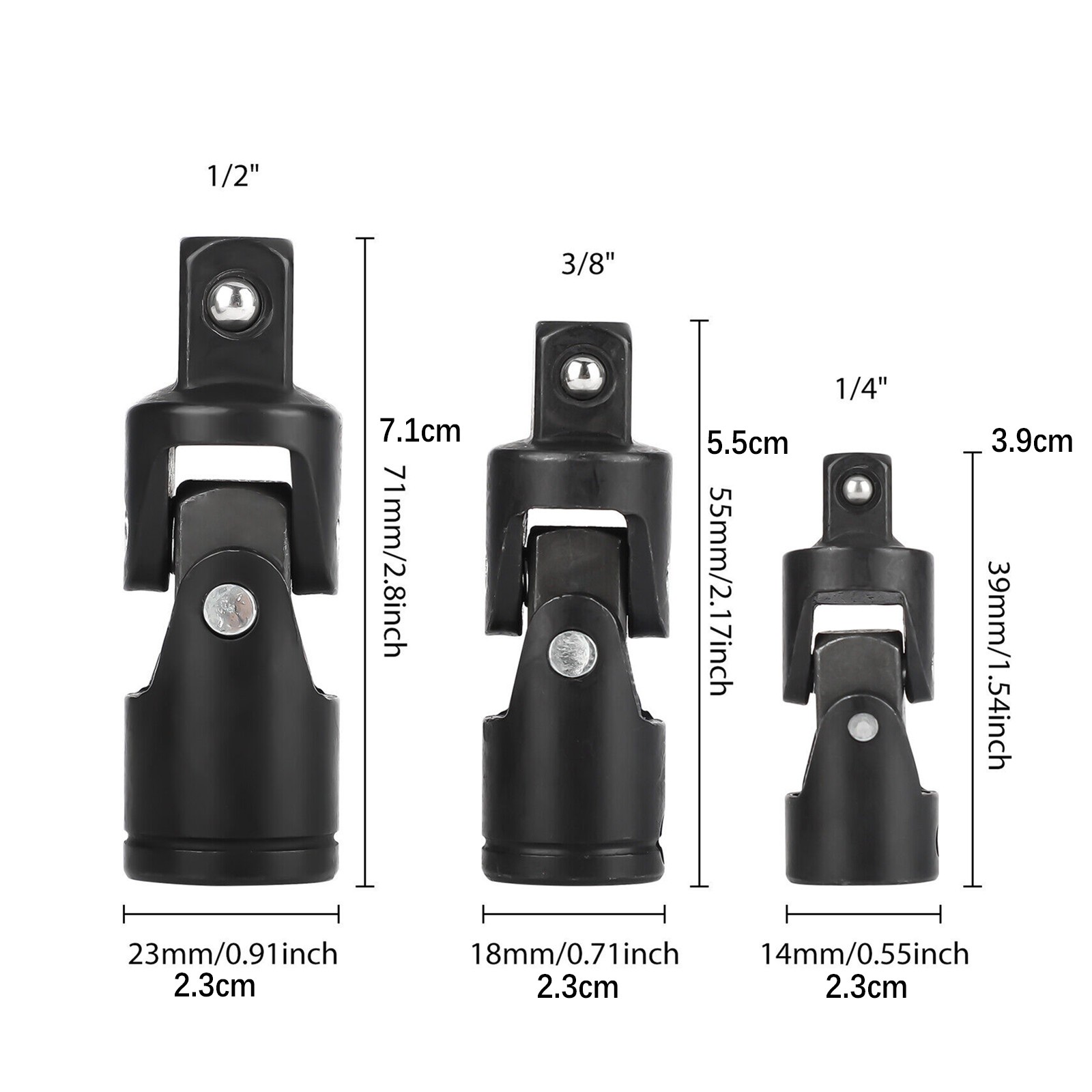 1/4 3/8 1/2in Drive Swivel Impact Universal Joint Socket Set Adapter Tool Set