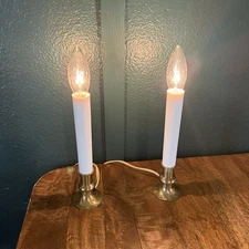 Pair of 2 Electric Window Candolier Candles Holiday Christmas Brass Base, Works!