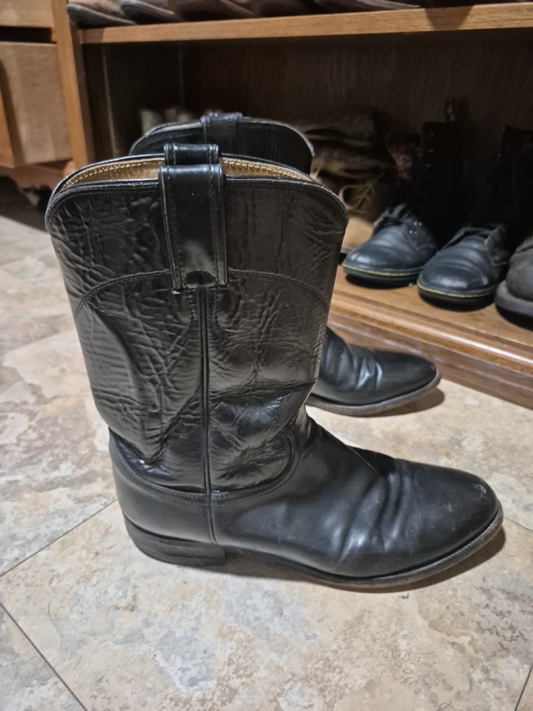 JUSTIN   Western Cowboy  Boots Black Leather  ROPERS  3133  Men's S 8.5 D  USA