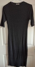 Heart Hips Gray Ribbed Midi Sweater Dress Womens Medium Stretch Bodycon