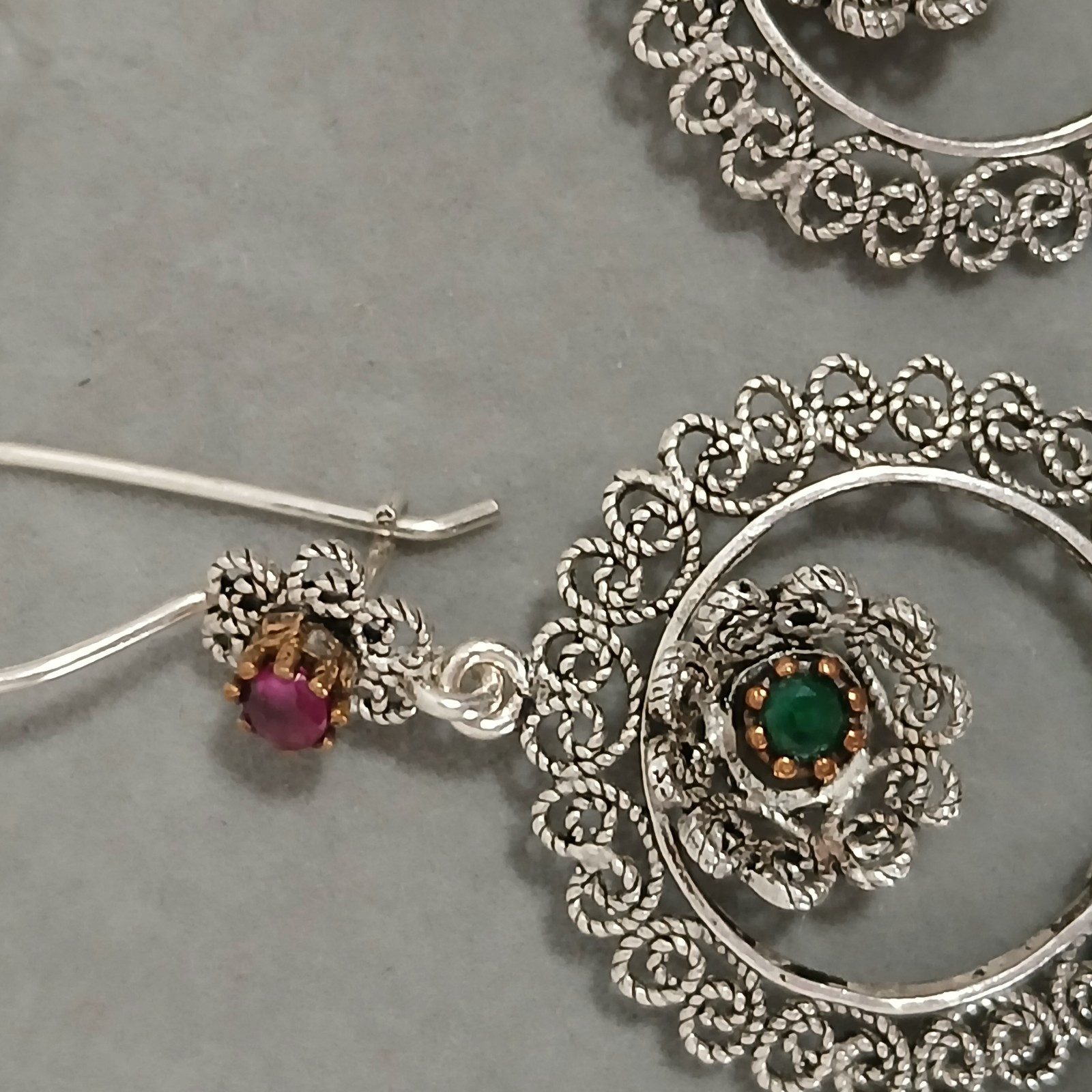 Sterling Silver Filigree Ruby Emerald Gemstone Da… - image 17