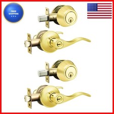 Brotima 2 PK Polished Brass Wave Entry Door Lock Set Double Cylinder Deadbolt