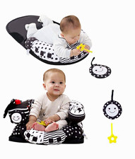 lovvie  Joy Flat 2 in 1 tummy time mat and chair Train Theme, Black/White