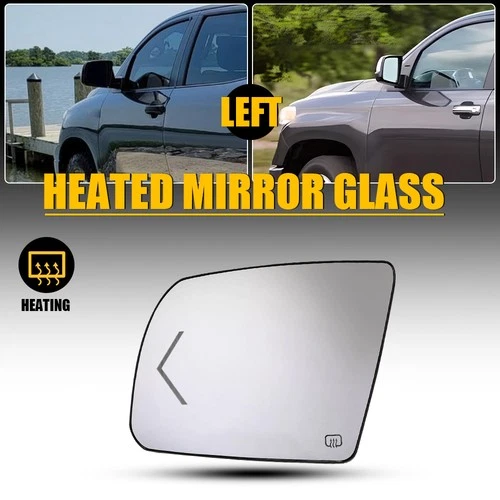 LH Driver Side Mirror Glass with Heated Signal Fits for Toyota Tundra 2007-2017
