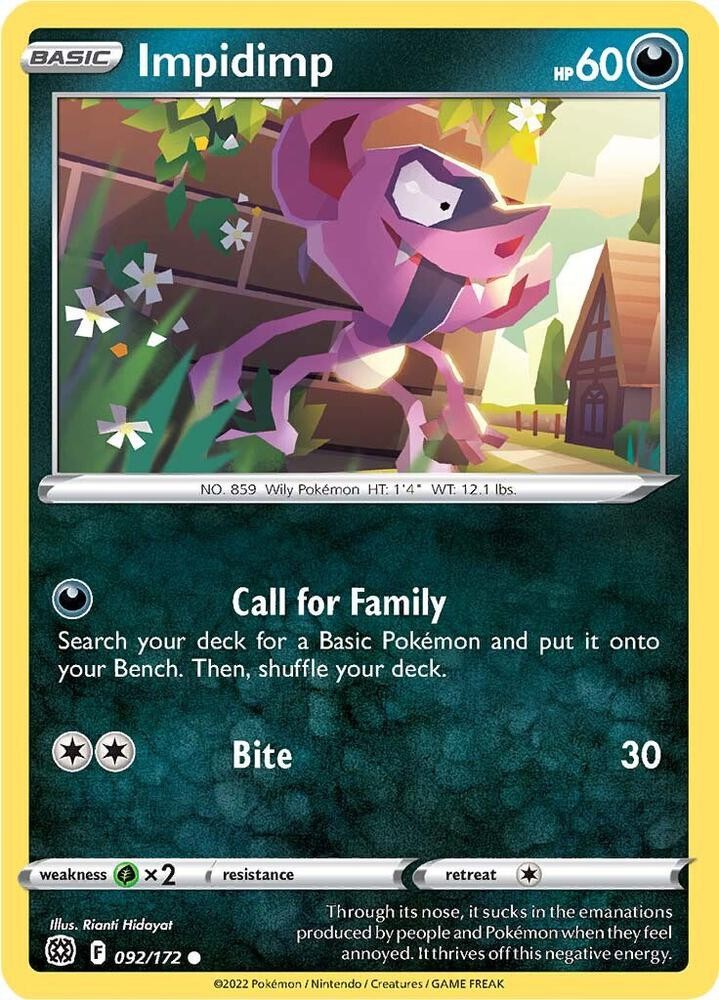 Impidimp #092/172 Swsh09 Brilliant Stars Common Reverse Holo Pokemon TCG LP