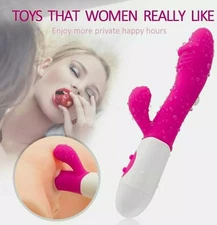 2 in 1 Rabbit Dildo Vibrator Clit Massager G-Spot Stimulator Sex Toys for Women