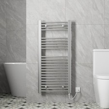 Bathroom Electric Curved Towel Rail Ladder Radiator 1100 x 500mm Chrome 250W