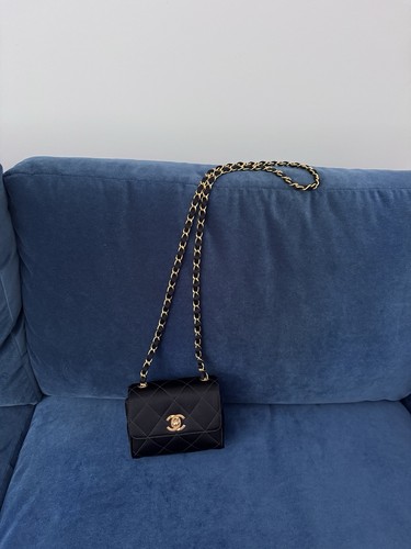 Vintage Chanel Black Satin Mini Square flap Crossbody Bag