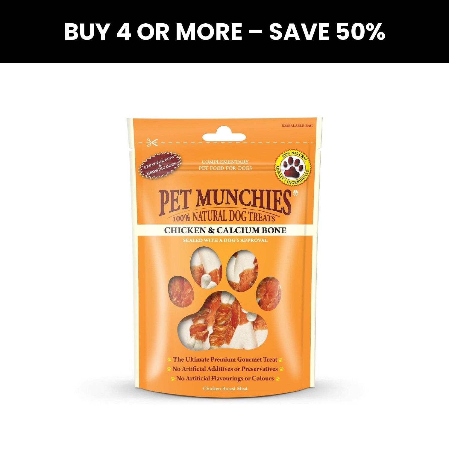 Pet Munchies Chicken and Calcium Bones Dog Treats, Premium Dog Chews with Natural Real Meat, Low in Fat and High in Protein 100g - Image 4