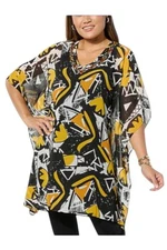 Antthony Women's Beaded Caftan Top w/ Tank Lining Yellow Abstract