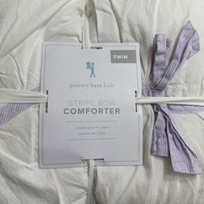 POTTERY BARN KIDS STRIPE BOW COMFORTER SHAM SET, TWIN 100 COTTON LAVENDER