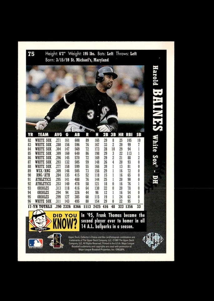 1997 Upper Deck Collector's Choice - Harold Baines #75 - Image 2 of 2