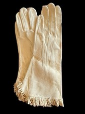 Doeskin Gloves Pale Cream/yellow Fringe 5 3/4 DENT'S England 95809 Vintage Women