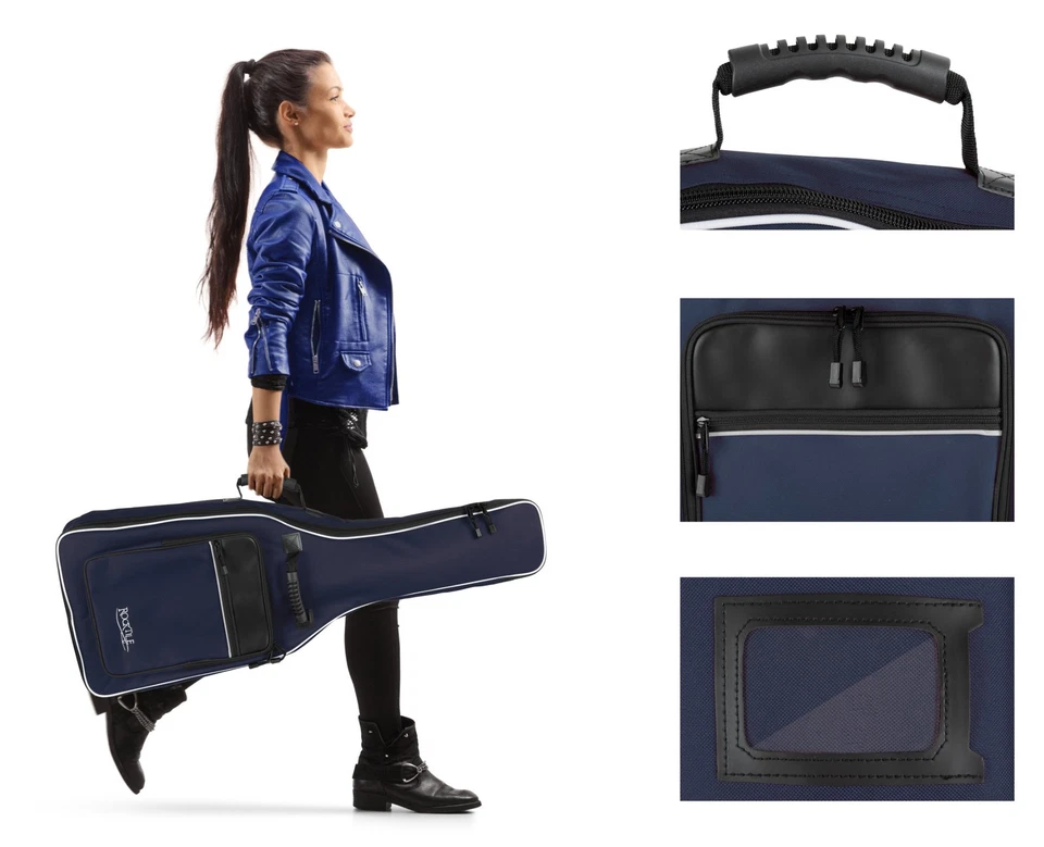 Housse pour Guitare Classique 4/4 Sac Etui Gigbag Rembourree Sangles Poches Bleu - Photo 2/4