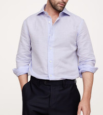 NWT  Banana Republic Mens RT 110 Light Blue Slim-Fit Linen-Cotton Dress Shirt M