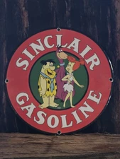VINTAGE SINCLAIR GASOLINE PORCELAIN SIGN FLINTSTONES 12"