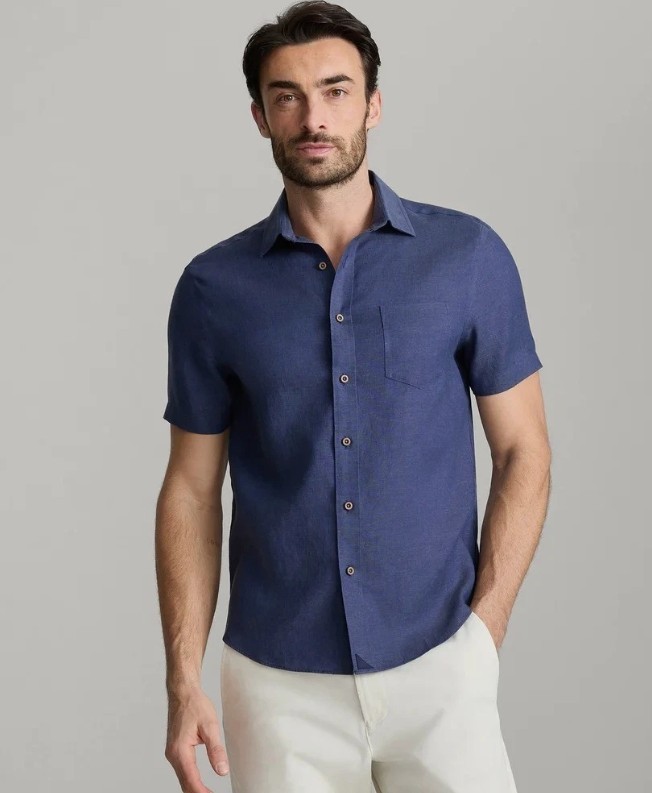 Untuckit Mens Cameron Navy size XL Linen Short Sleeve button up shirt