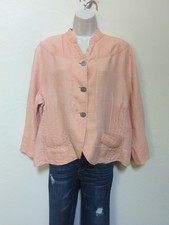 Chicos Linen Jacket Sz3 Button Up Long Sleeve Pockets Mock Neck Peach