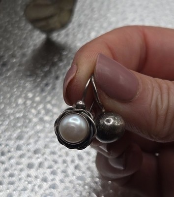 Vintage nicht übereinstimmende Sterlingsilber Perle/Kugel Haken Ohrringe Hänger Tropfen 