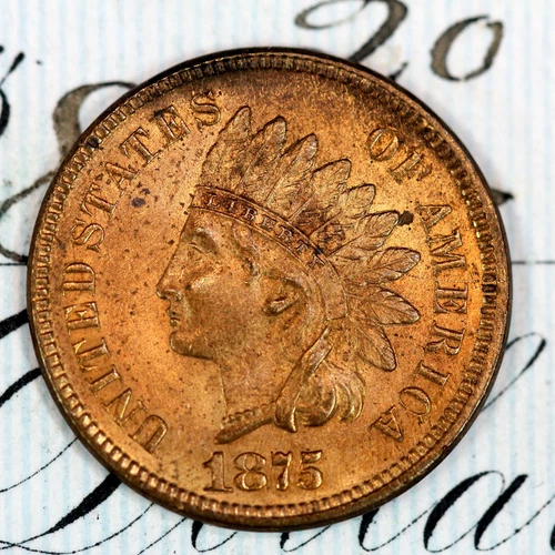 * 1875 * SOLID+ GEM BU MS INDIAN HEAD PENNY * FROM ORIGINAL COLLECTION