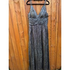 OC by OC Metallic Ruched Empire Waist Maxi Gown Silver Gray Formal Dress 10