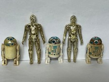 Vintage Star Wars 2 C3PO and 3 R2D2 Figures,  2 with Sensorscope, 1 with No COO