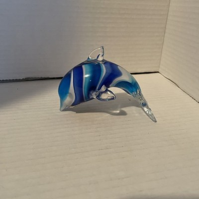  Dolphin glass art Blue, White, Clear, paper weight
