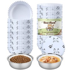 Disposable Cat Food Bowl Set 300 Pcs Cat Bowls Liners  2 Pcs Stainless Steel...