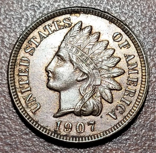 1907 Indian Head Cent Red & Brown UNC Original Toning BU IHC IHP Penny Coin