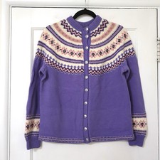 Vintage Pastel Lavender Pink Fair Isle Button Front Cardigan Sweater M Coquette