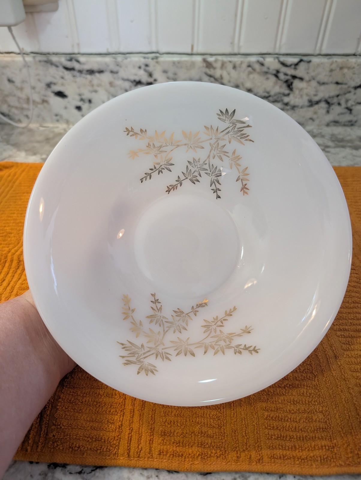 Federal Milk Glass Serving Bowl with Golden Glory Accents