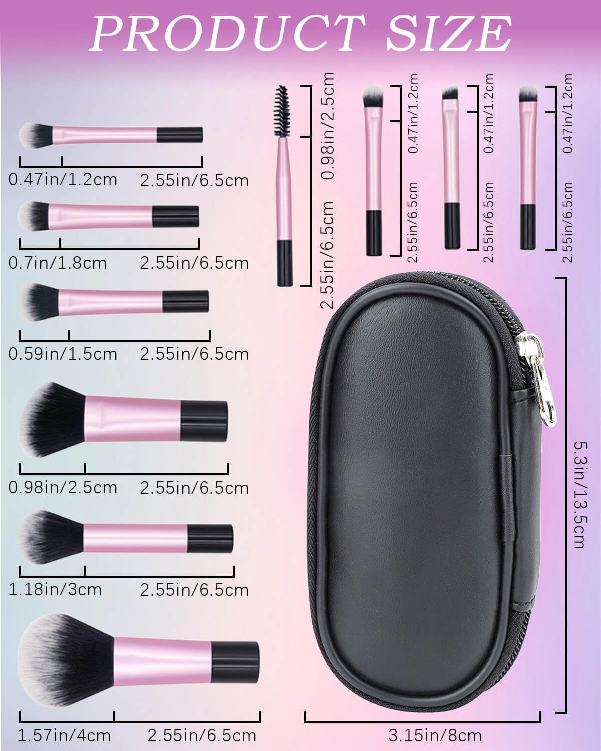 10 Pcs Mini Travel Makeup Brushes Set with Pouch Bag for Women Girls